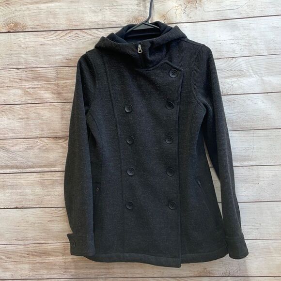 ROYAL ROBBINS HOODED FLEECE LINED PEA COAT‎ IN BLACK - Picture 1 of 7